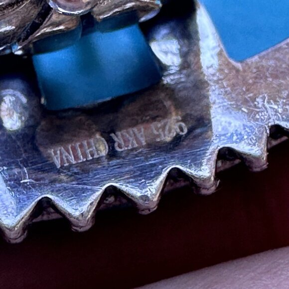 VTG Amy Kahn Russell Sterling Silver Ring Sz 5.75 Floral Carved Turquoise‎ 16.3g - Picture 8 of 8